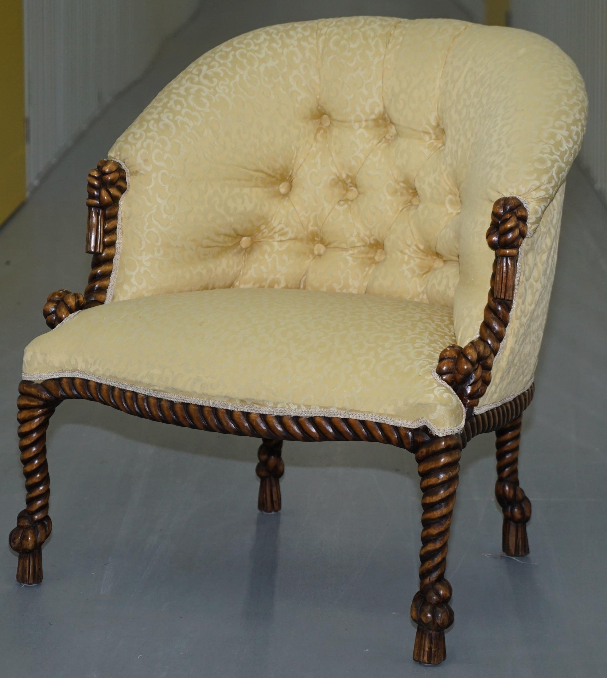 Rope Twist Napoleon III Style Suite Seating Armchair & Settee Chesterfield Sofa For Sale 8