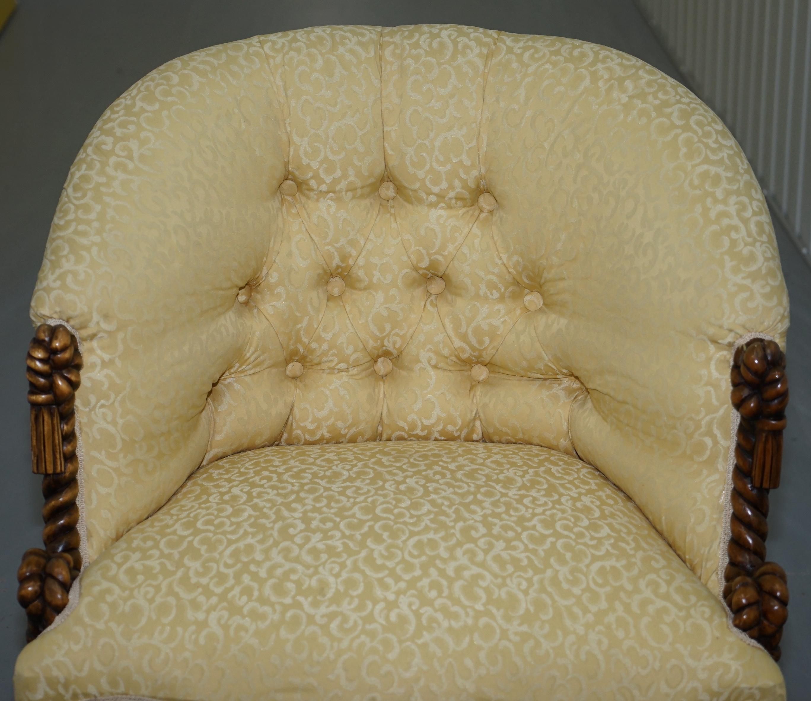 Rope Twist Napoleon III Style Suite Seating Armchair & Settee Chesterfield Sofa For Sale 9