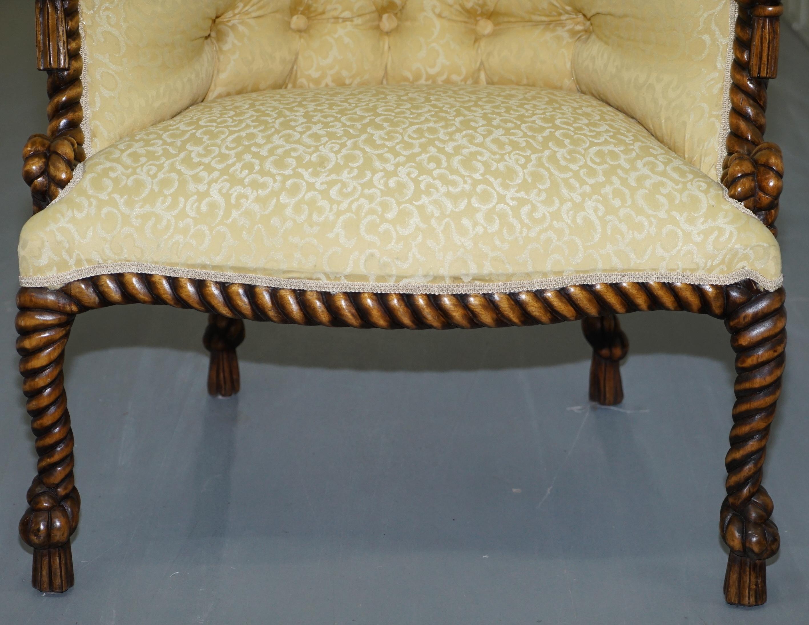 Suite de sièges et banquette en corde torsadée style Napoléon III, fauteuil et canapé Chesterfield en vente 12