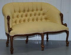 Suite de sièges et banquette en corde torsadée style Napoléon III, fauteuil et canapé Chesterfield