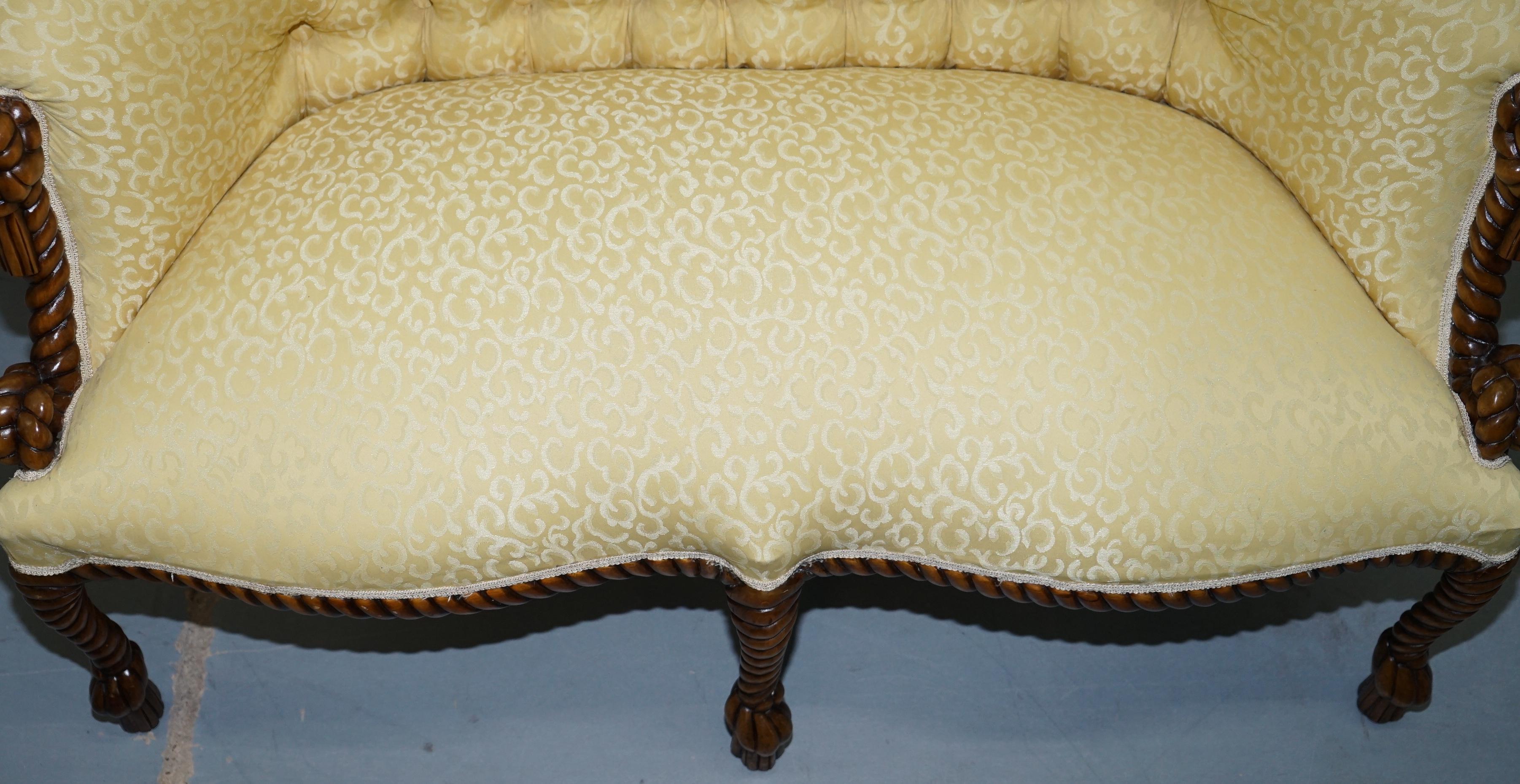 Upholstery Rope Twist Napoleon III Style Suite Seating Armchair & Settee Chesterfield Sofa For Sale