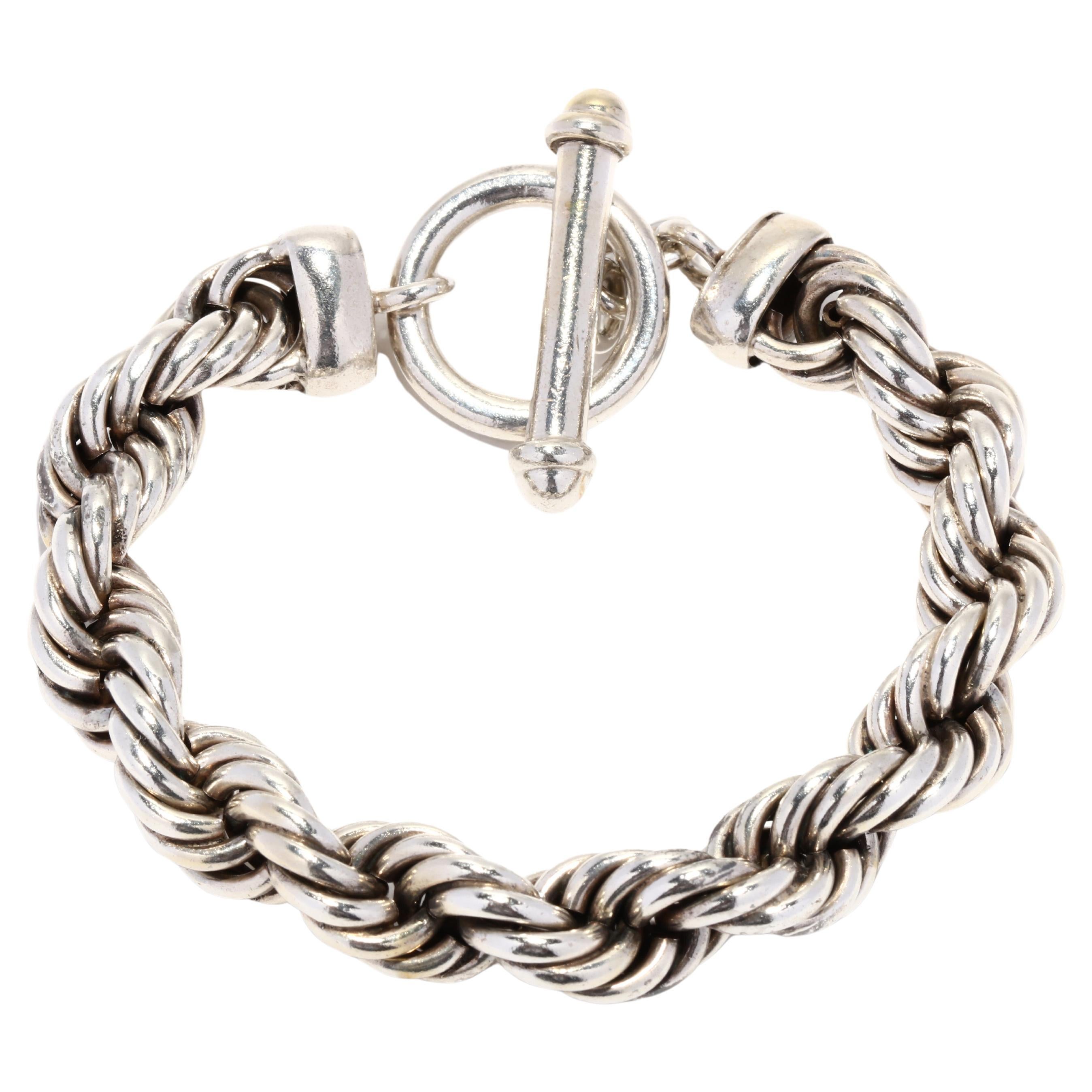 Bracelet à bascule en corde, argent sterling, bracelet en chaîne en vente