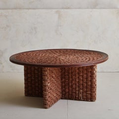 Table basse en corde et bois dans le style d'Audoux + Minet, France, années 1960