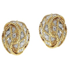 Rope-work Gold and Diamond Earrings, 18k