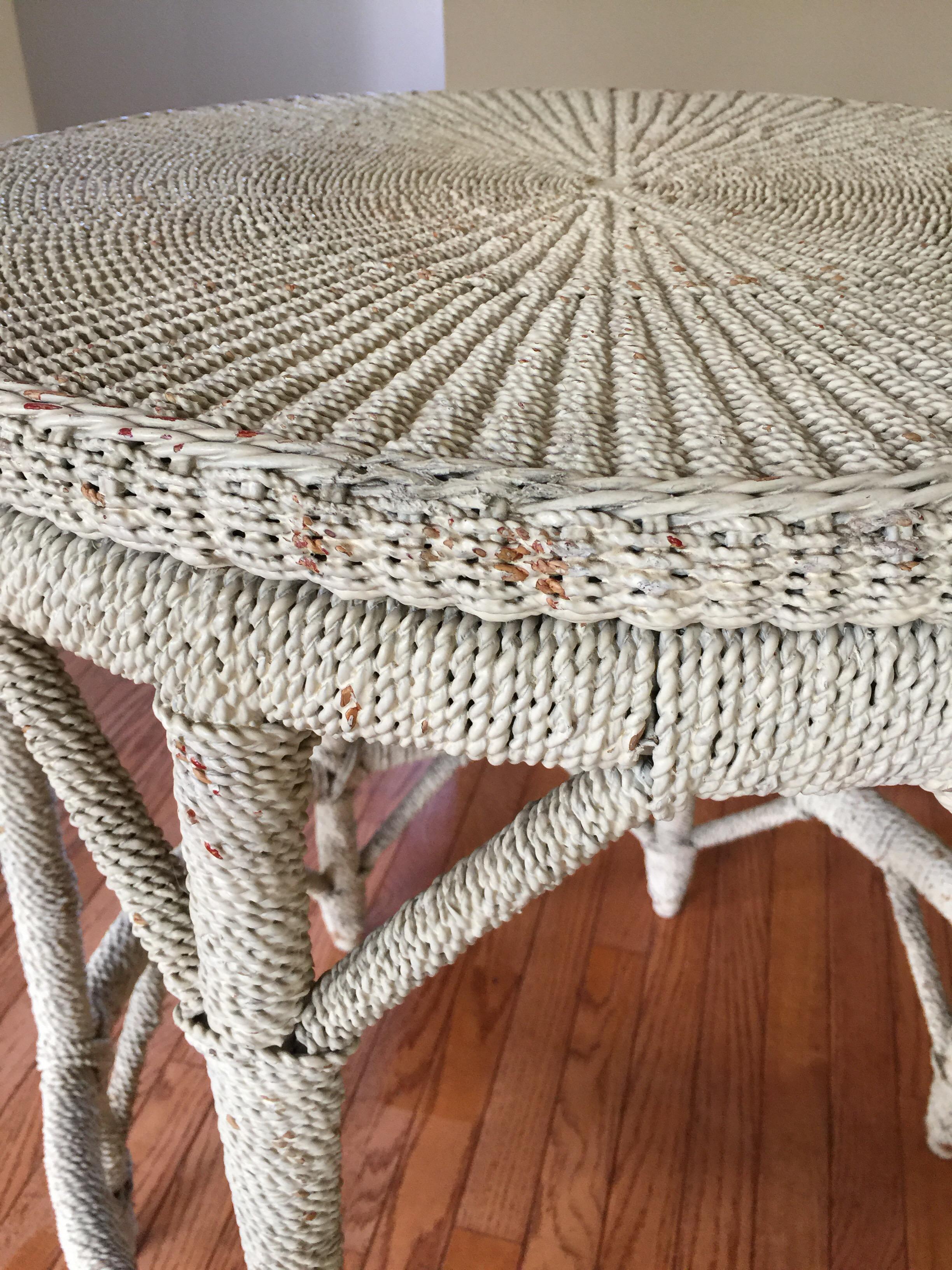 Rope Wrapped Center Hall Entry Table Whitewash Wood and Metal Frame In Good Condition In Lambertville, NJ