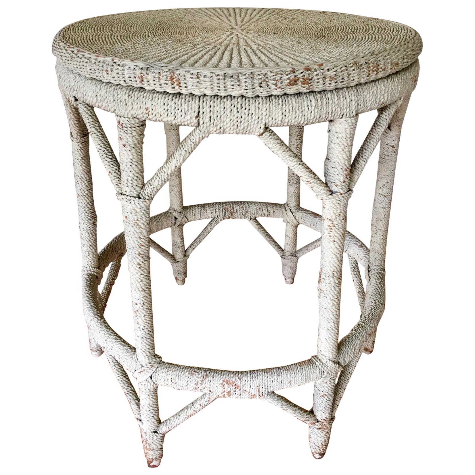 Rope Wrapped Center Hall Entry Table Whitewash Wood and Metal Frame