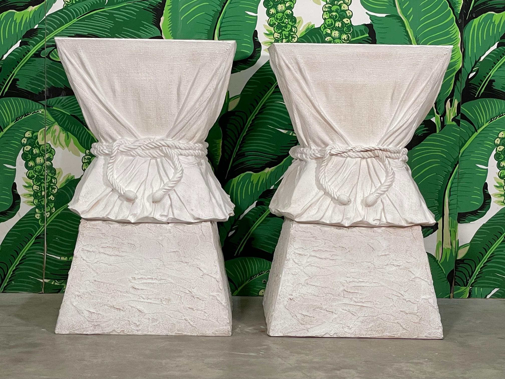 Hollywood Regency Roped Drapery Form Dining Table Pedestals, a Pair