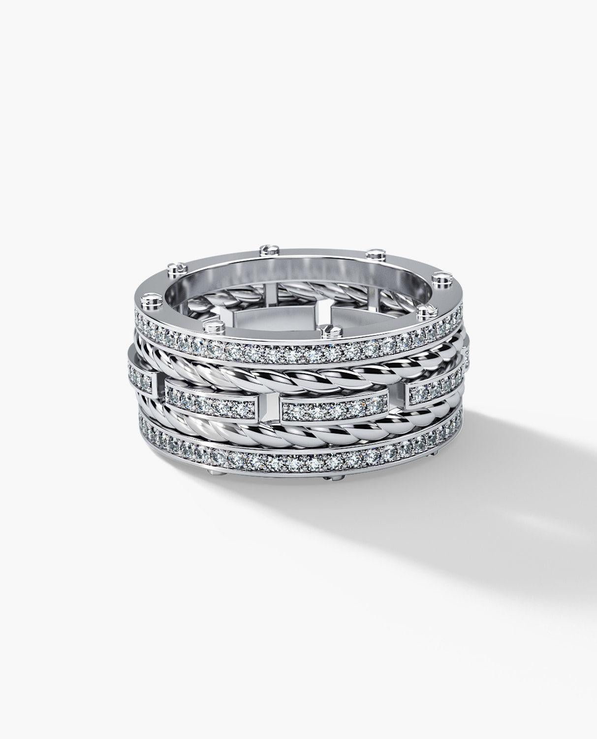 Contemporary ROPES 18k White Gold Ring with 1.45ct Diamonds For Sale