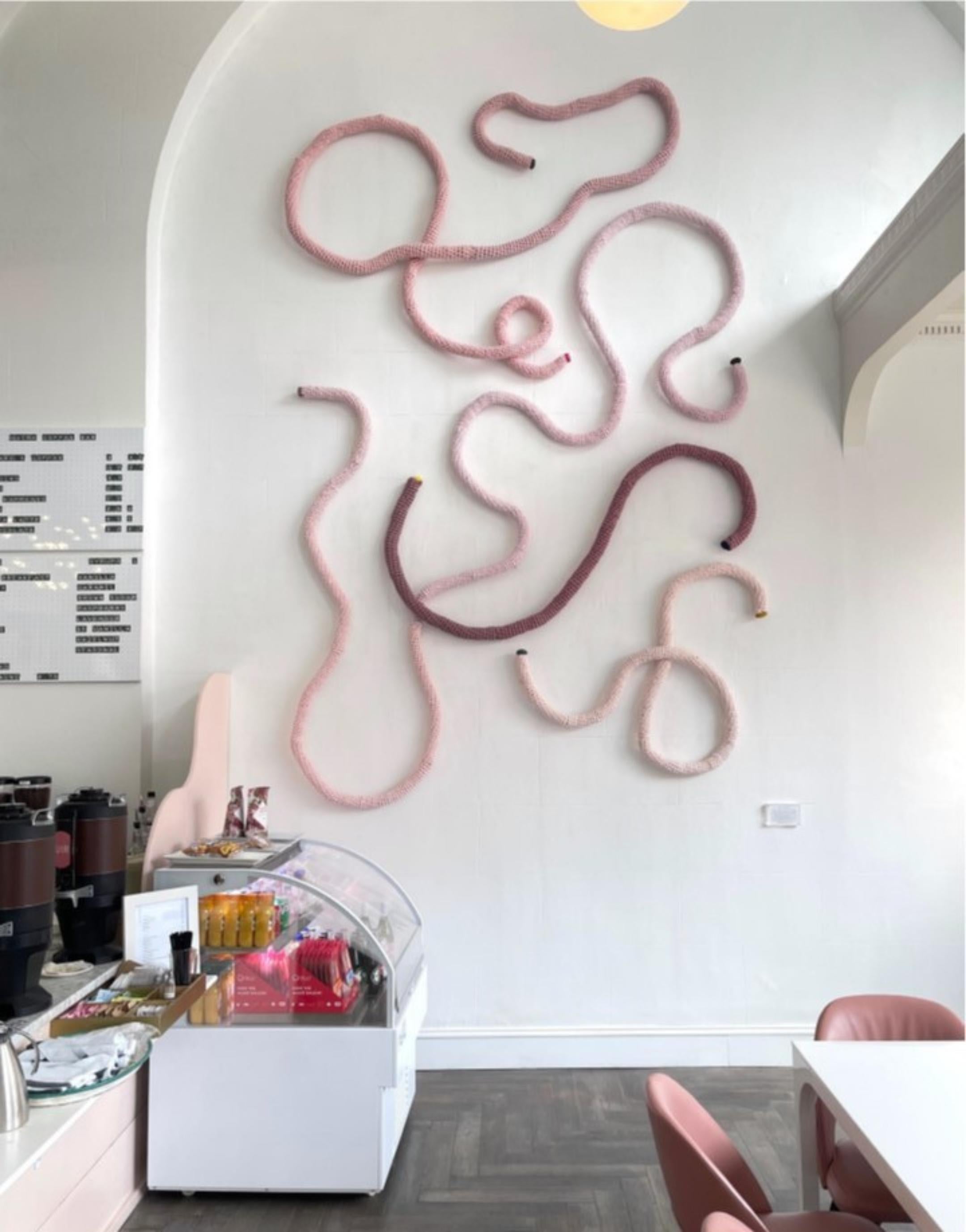 Ropes No. 1 Wall Sculpture by Meg Morrison
Materials: Yarn, other
Dimensions: W 367 x D 10 x H 610 cm (approximate measurements)

The yarn used in my ropes is reclaimed from textile mill remnants. All pieces are hand stitched from sustainable