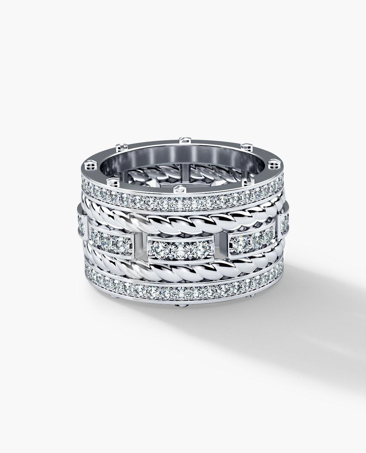 Contemporary ROPES Platinum Ring with 2.40ct Diamonds For Sale