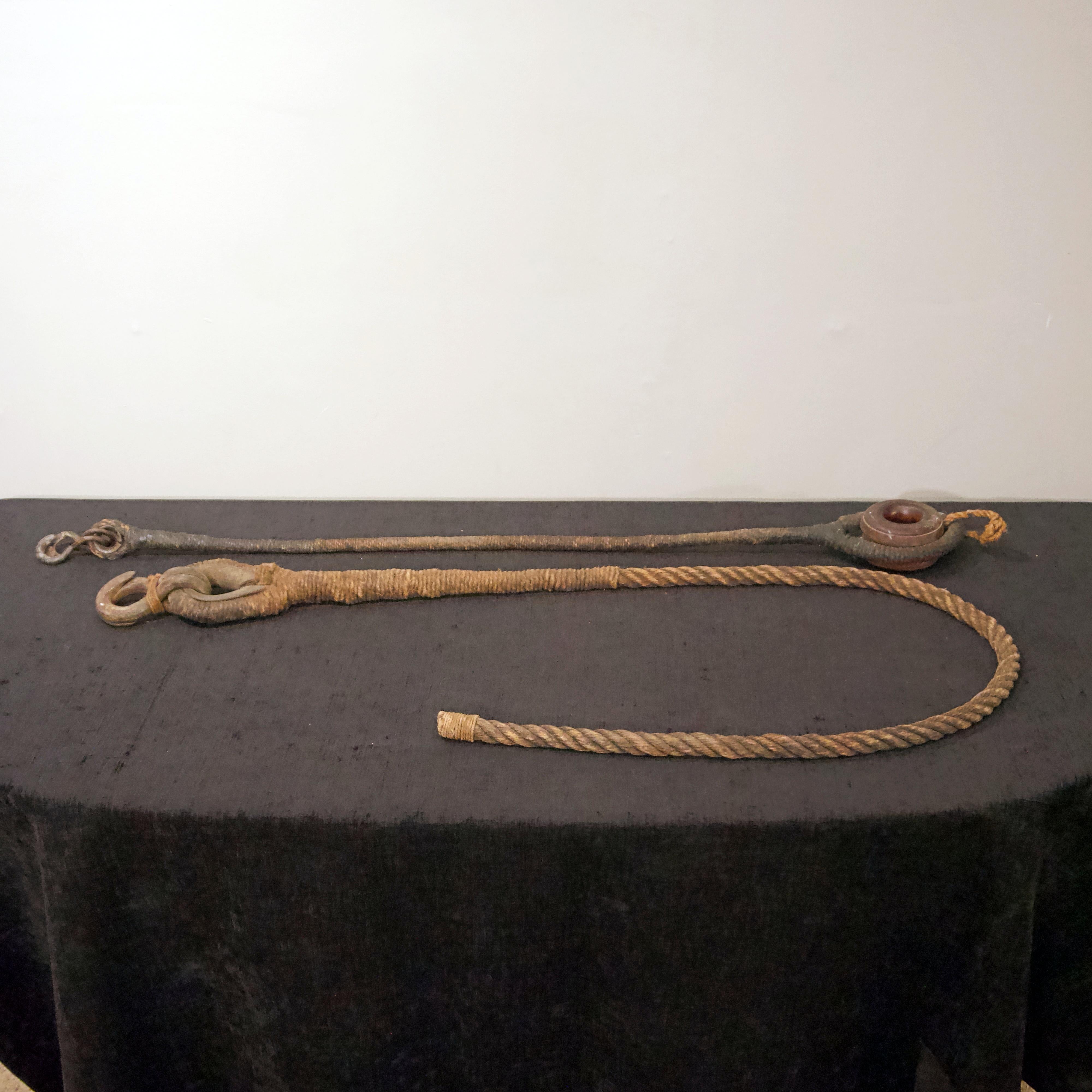 Tools ropes and tackle for 19th century waling vessel.