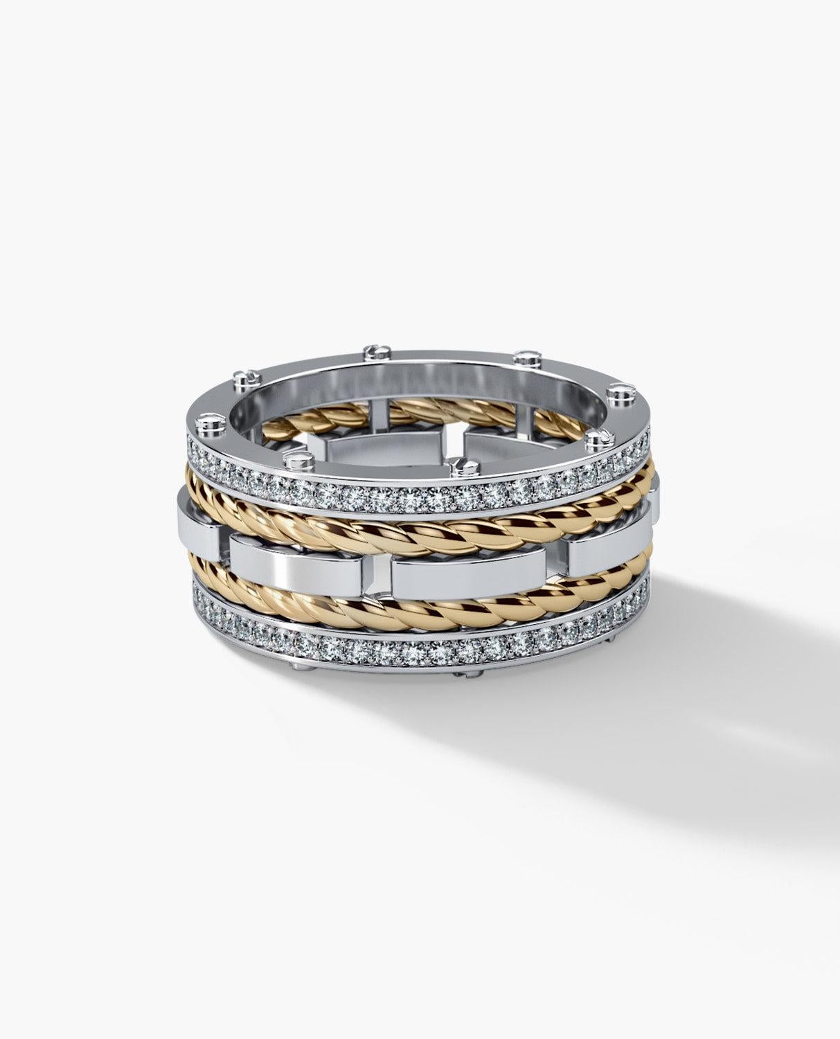 Contemporary ROPES Two-Tone 14k White & Yellow Gold Ring with 1.05ct Diamonds For Sale