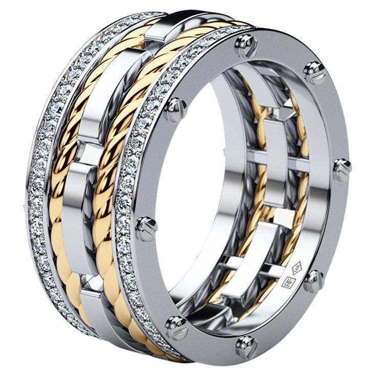 ROPES Two-Tone 14k White & Yellow Gold Ring with 1.05ct Diamonds For Sale