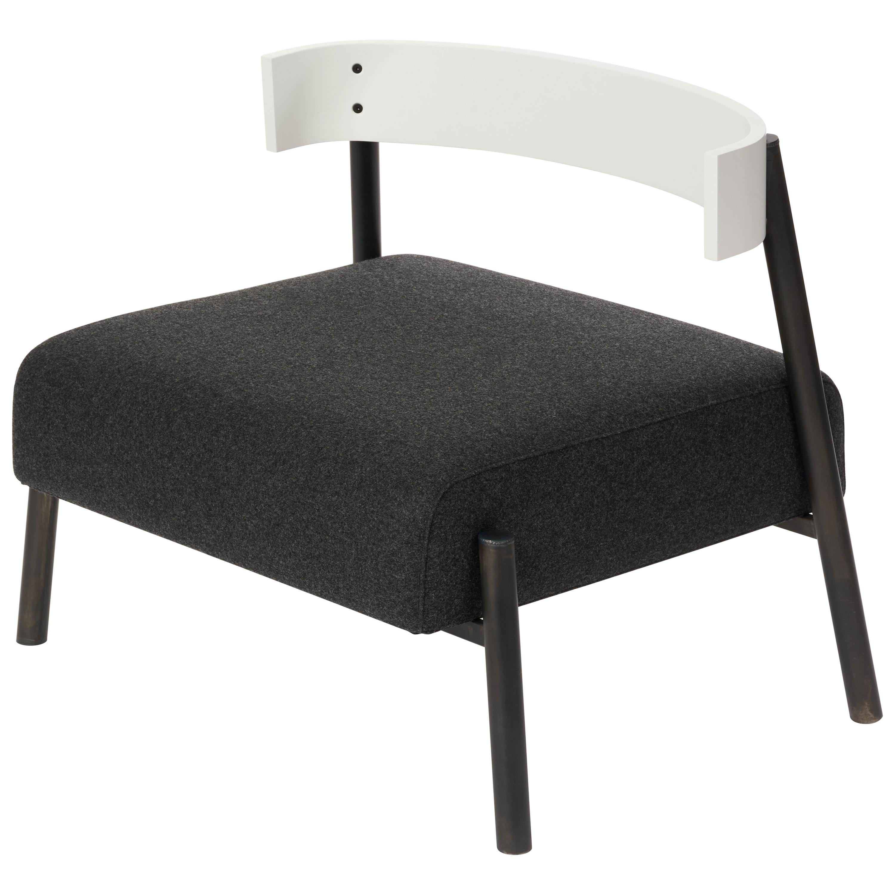 Roque Lounge Chair, Melton Wool and Eco-Friendly Powder Coated Steel Frame For Sale