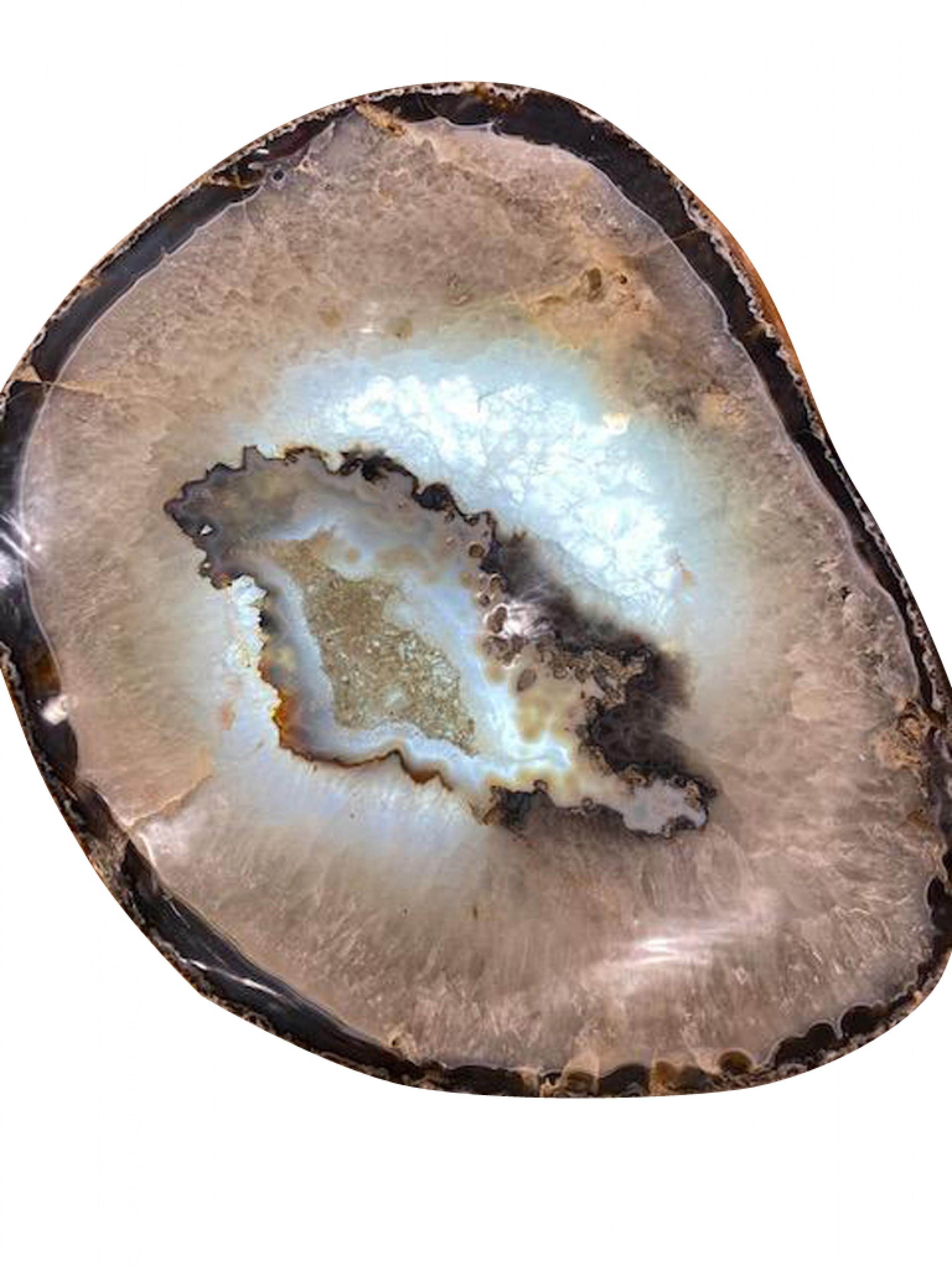 Moderne Table basse contemporaine en acier et agate grise illuminée Roric Tobin en vente