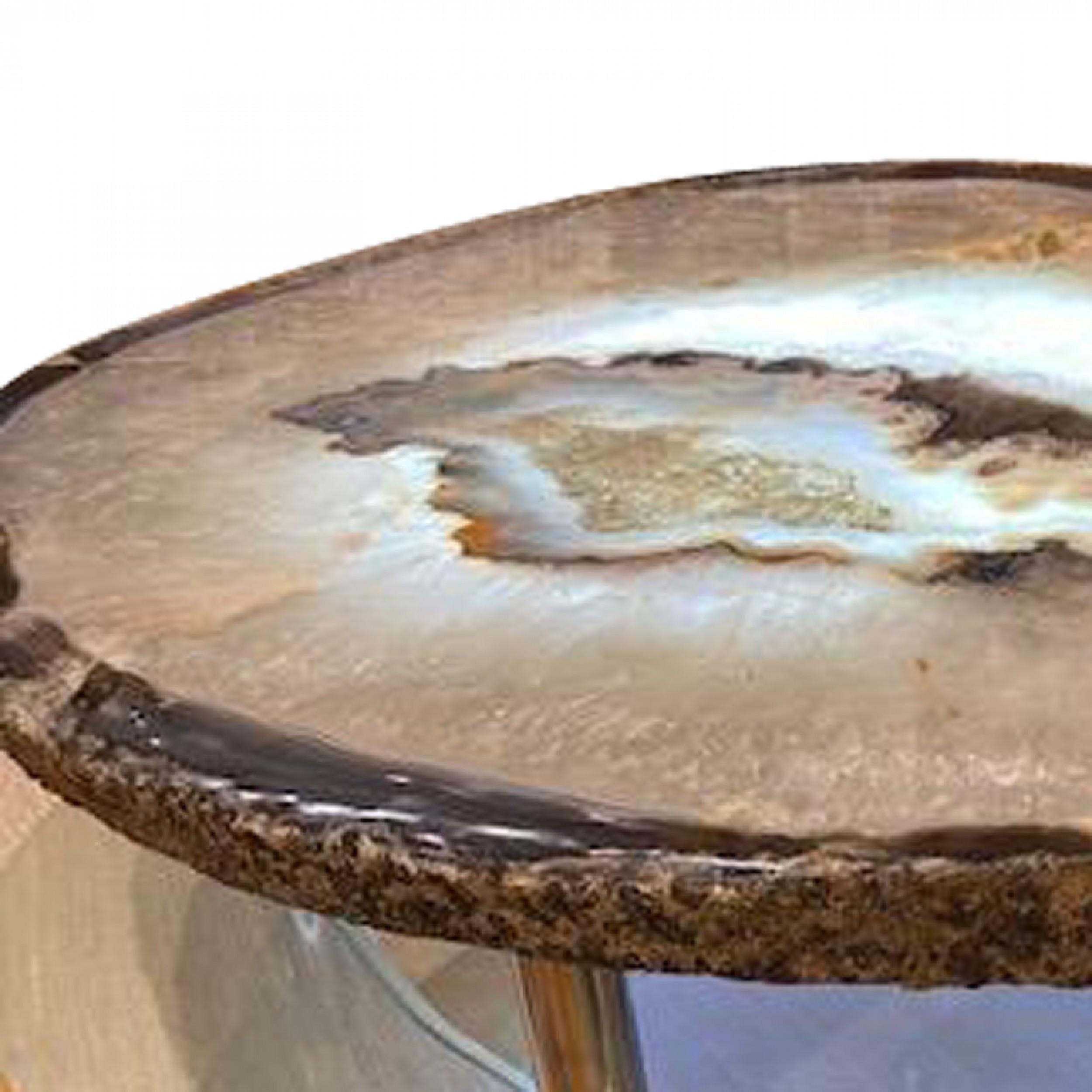 Américain Table basse contemporaine en acier et agate grise illuminée Roric Tobin en vente