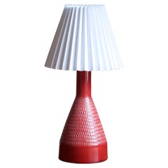 Rörstand, Table Lamp, Red Glazed Ceramic, Fabric, Sweden, 1960s