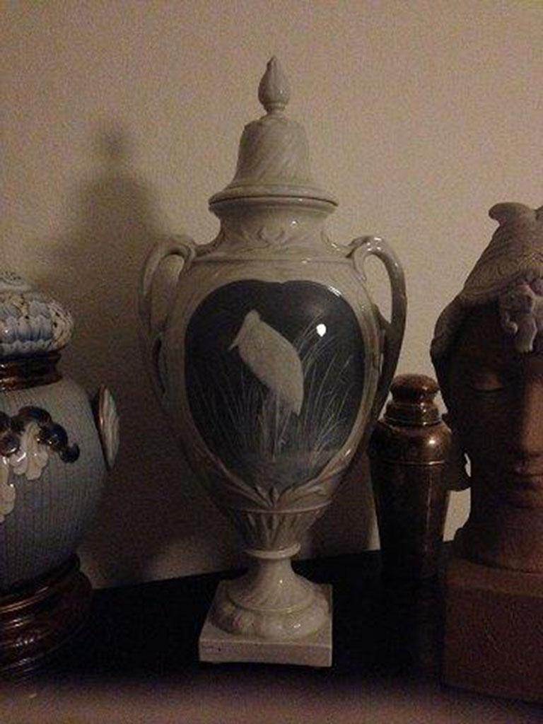 Vase Lampe Rörstrand Art Nouveau – Oiseaux – Porcelaine Suédoise – Vintage 54 Cm