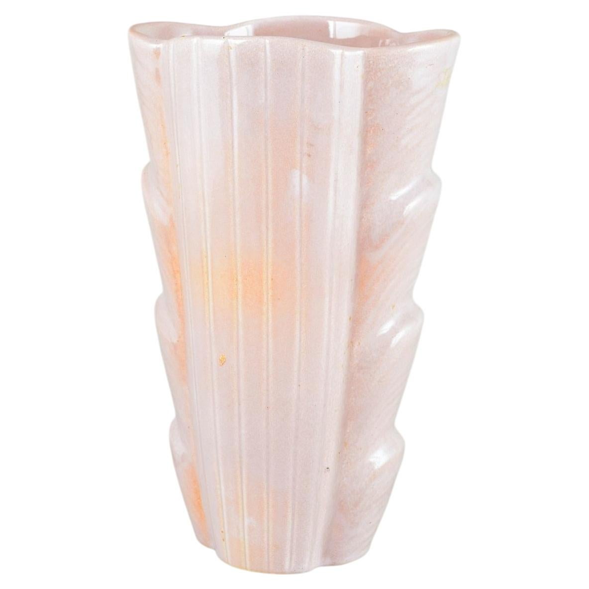 Rörstrand. Ceramic vase in soft pink tone with ribbed and organic decoration. For Sale