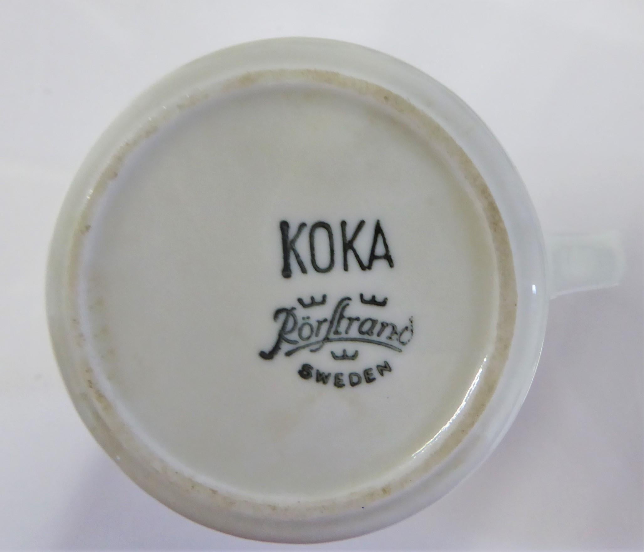 Rörstrand Coffee / Tea Set Koka Blå Pattern Designed by Hertha Bengtson, 1950s 3