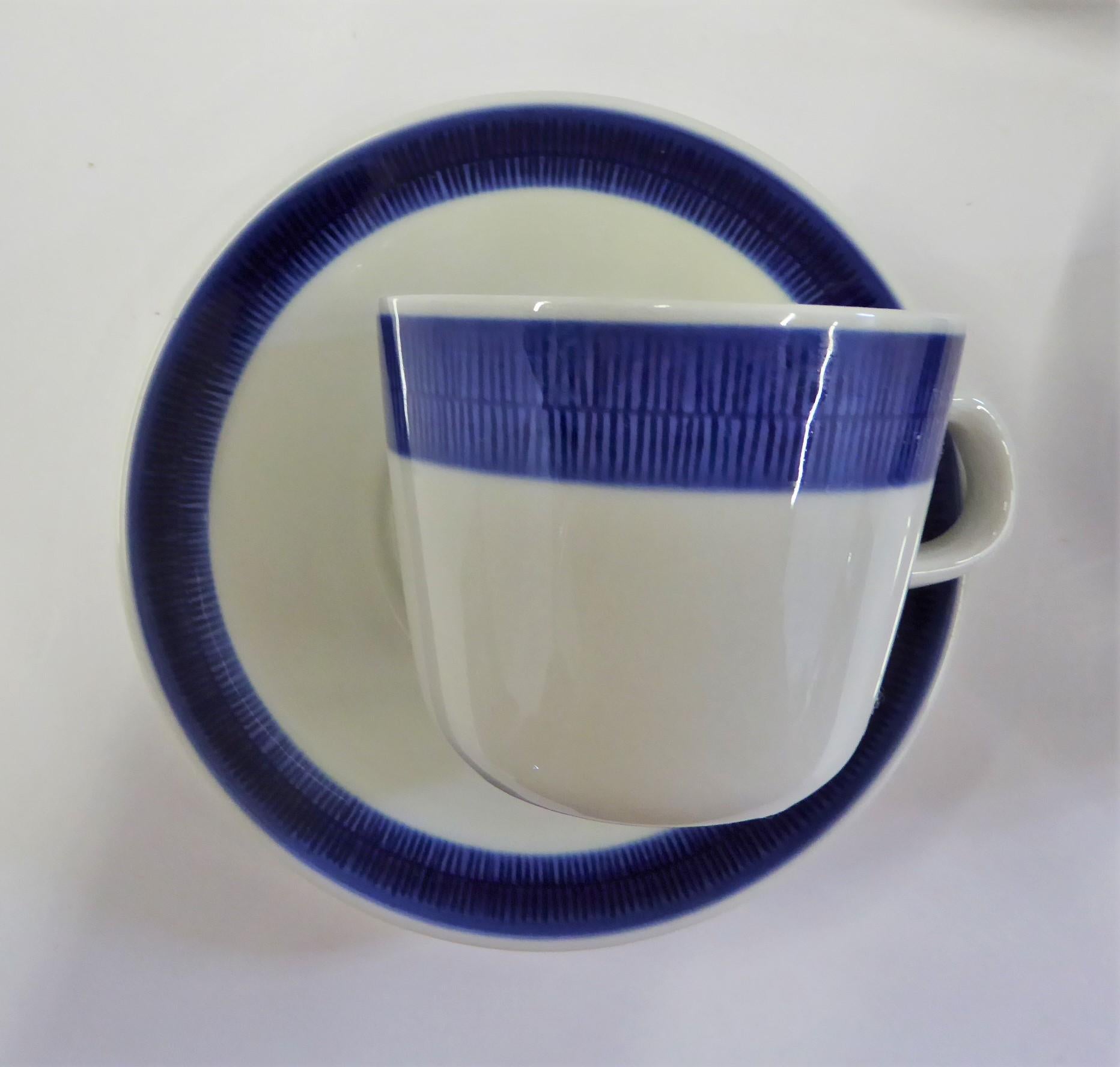 Mid-20th Century Rörstrand Coffee / Tea Set Koka Blå Pattern Designed by Hertha Bengtson, 1950s