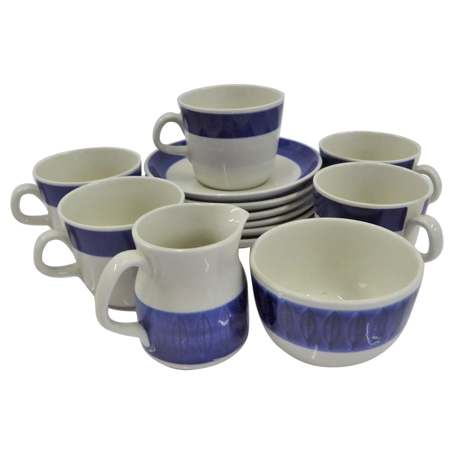 Rörstrand Coffee / Tea Set Koka Blå Pattern Designed by Hertha Bengtson, 1950s