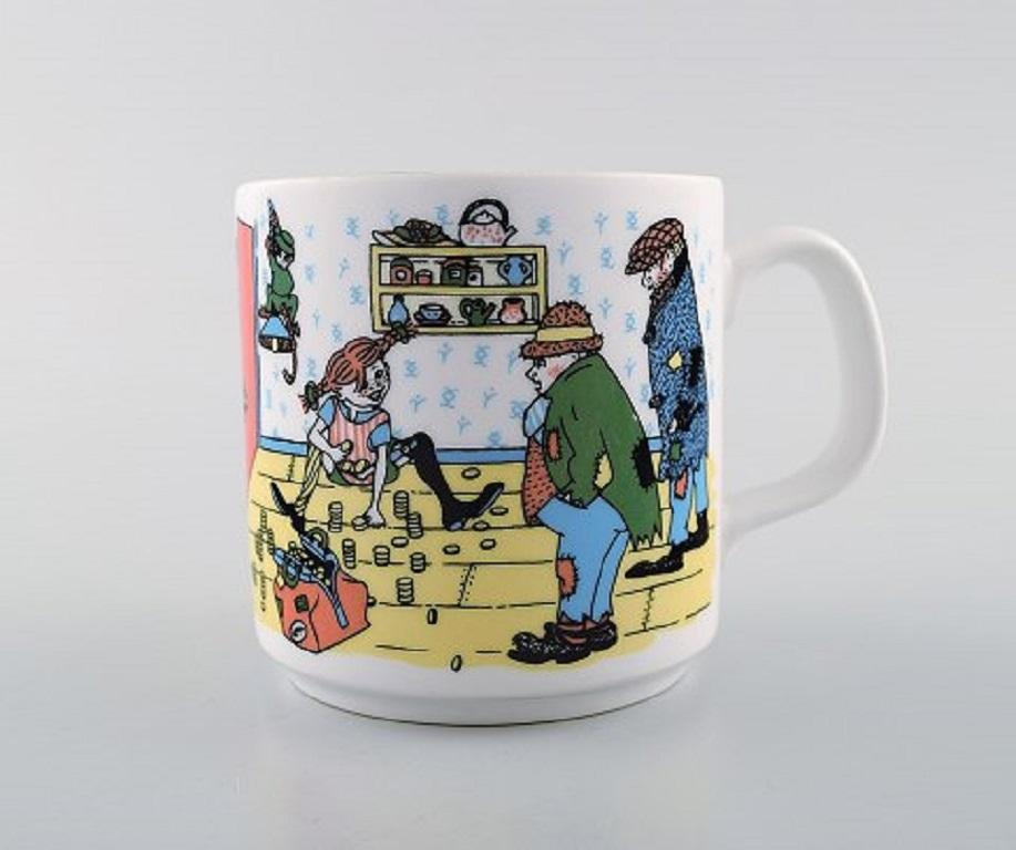Rörstrand, Four Cups and a Plate in Porcelain with Pippi Longstocking Motifs In Good Condition In Copenhagen, DK
