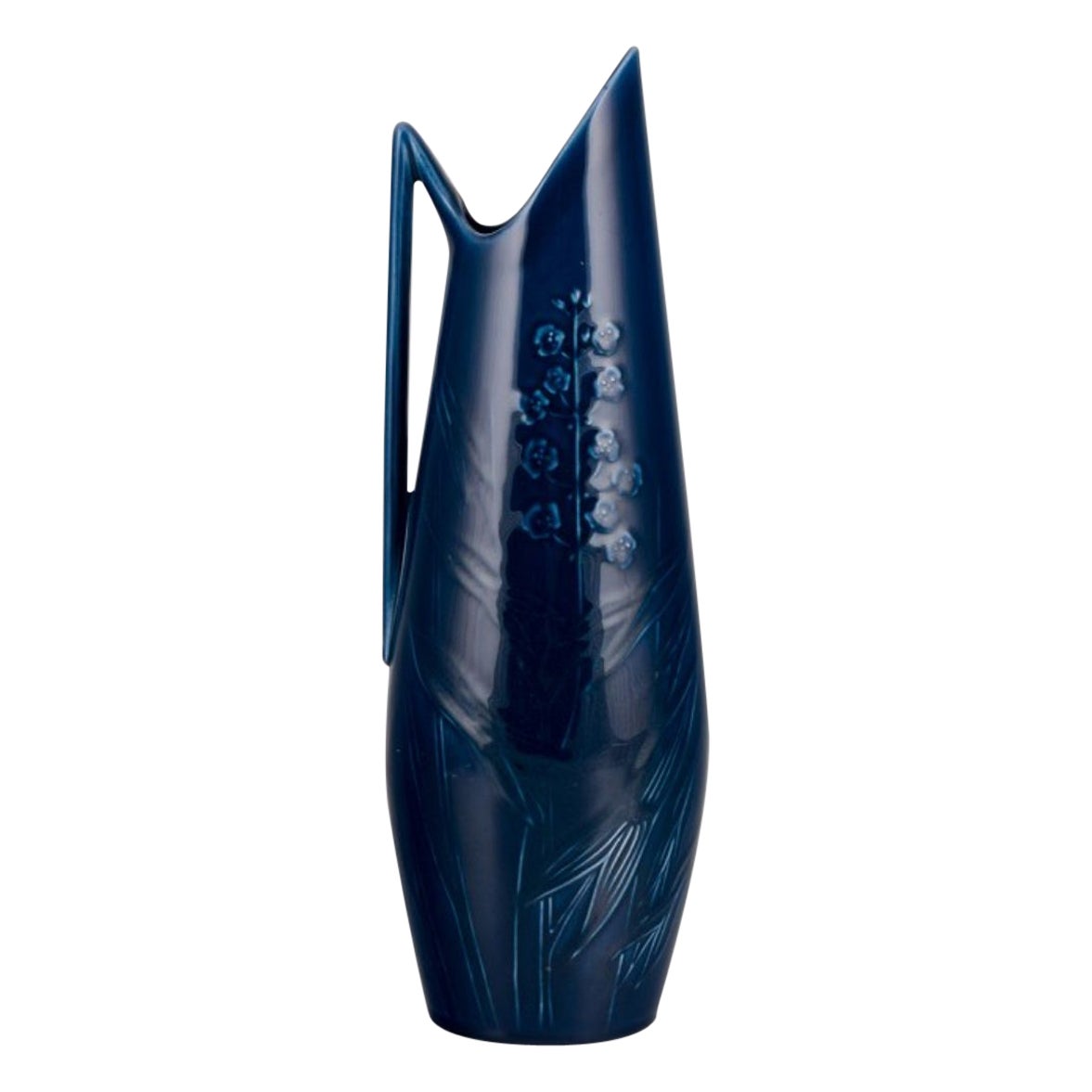 Rörstrand, large vase / pitcher in porcelain. Floral motifs. Blue glaze. For Sale