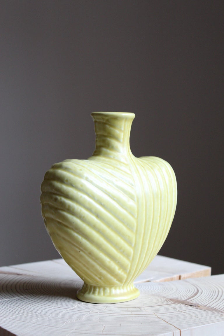 Rörstrand, Organic Vase, Yellow Glazed Stoneware, Sweden, 1960s For