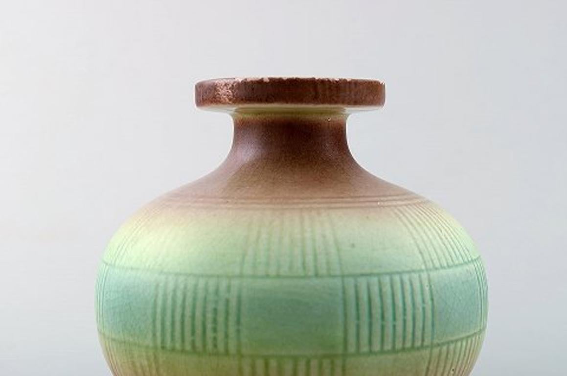Swedish Rörstrand Round Art Deco Vase in Stoneware Geometric Pattern