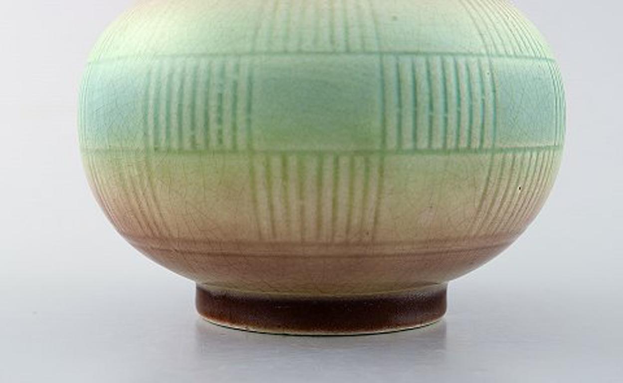 Rörstrand Round Art Deco Vase in Stoneware Geometric Pattern In Good Condition In Copenhagen, DK