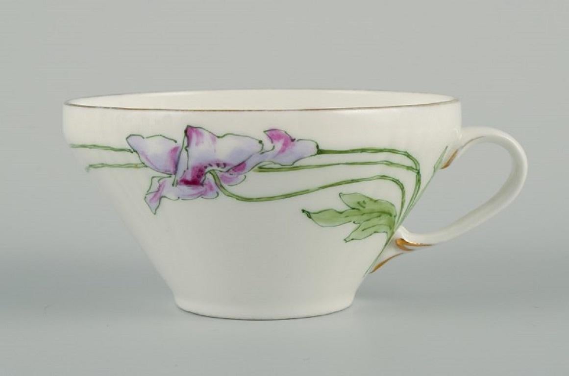 Hand-Painted Rörstrand, Sweden, a Set of Eleven Art Nouveau Porcelain Teacups with Saucers For Sale