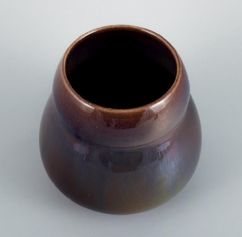 Art Nouveau Rörstrand, Sweden, Earthenware Vase in Brown / Purple Luster Glaze. Early 20th C For Sale