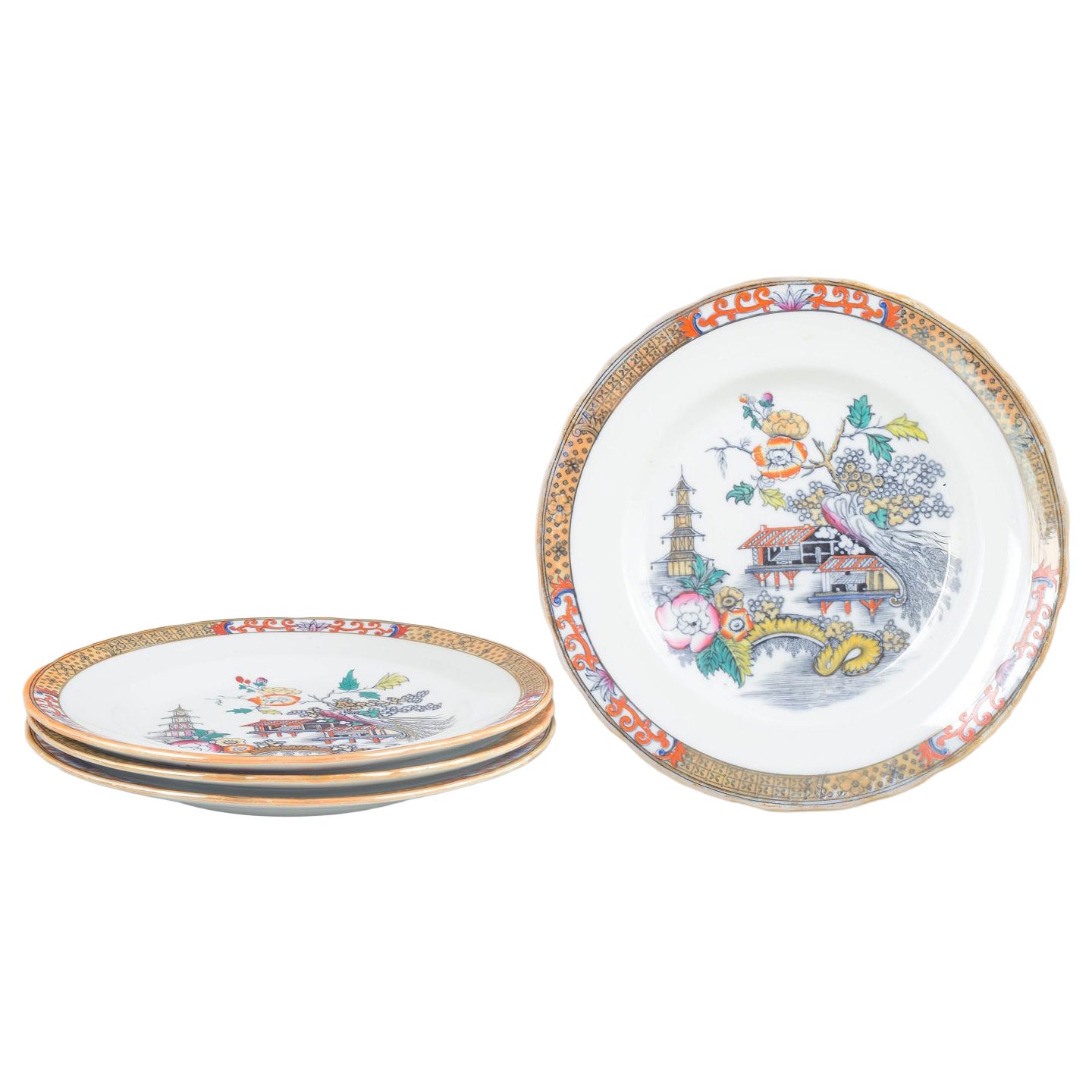 Rörstrand, Sweden. Four dinner plates in faience. 'Japan' series. Early 20th C. For Sale
