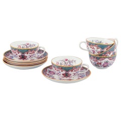 Rörstrand, Sweden. Set of five "Formosa" coffee cups with saucers in faience.