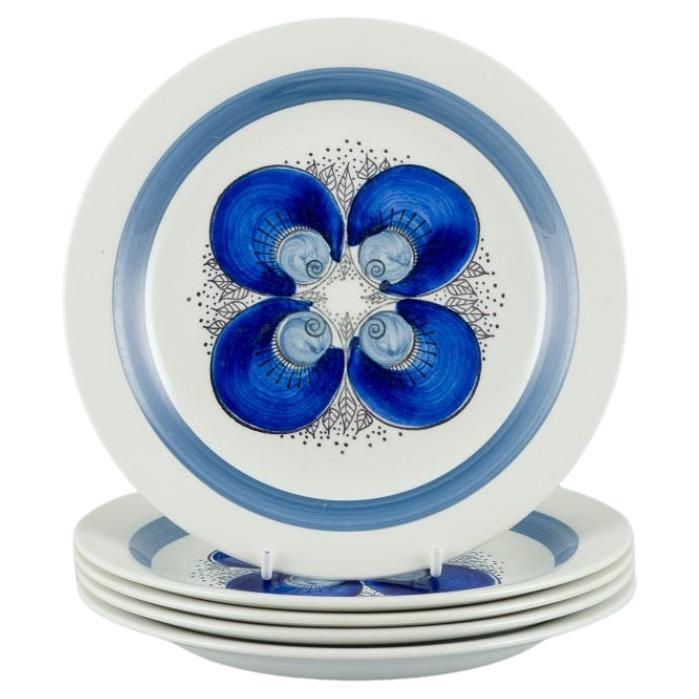 Rörstrand, Sweden, set of five hand-painted "Iris" plates. From the 1970s. For Sale
