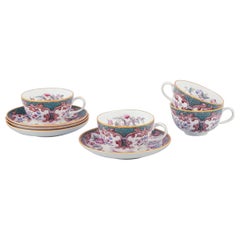 Rörstrand, Sweden. Set of four "Formosa" coffee cups with saucers in faience.