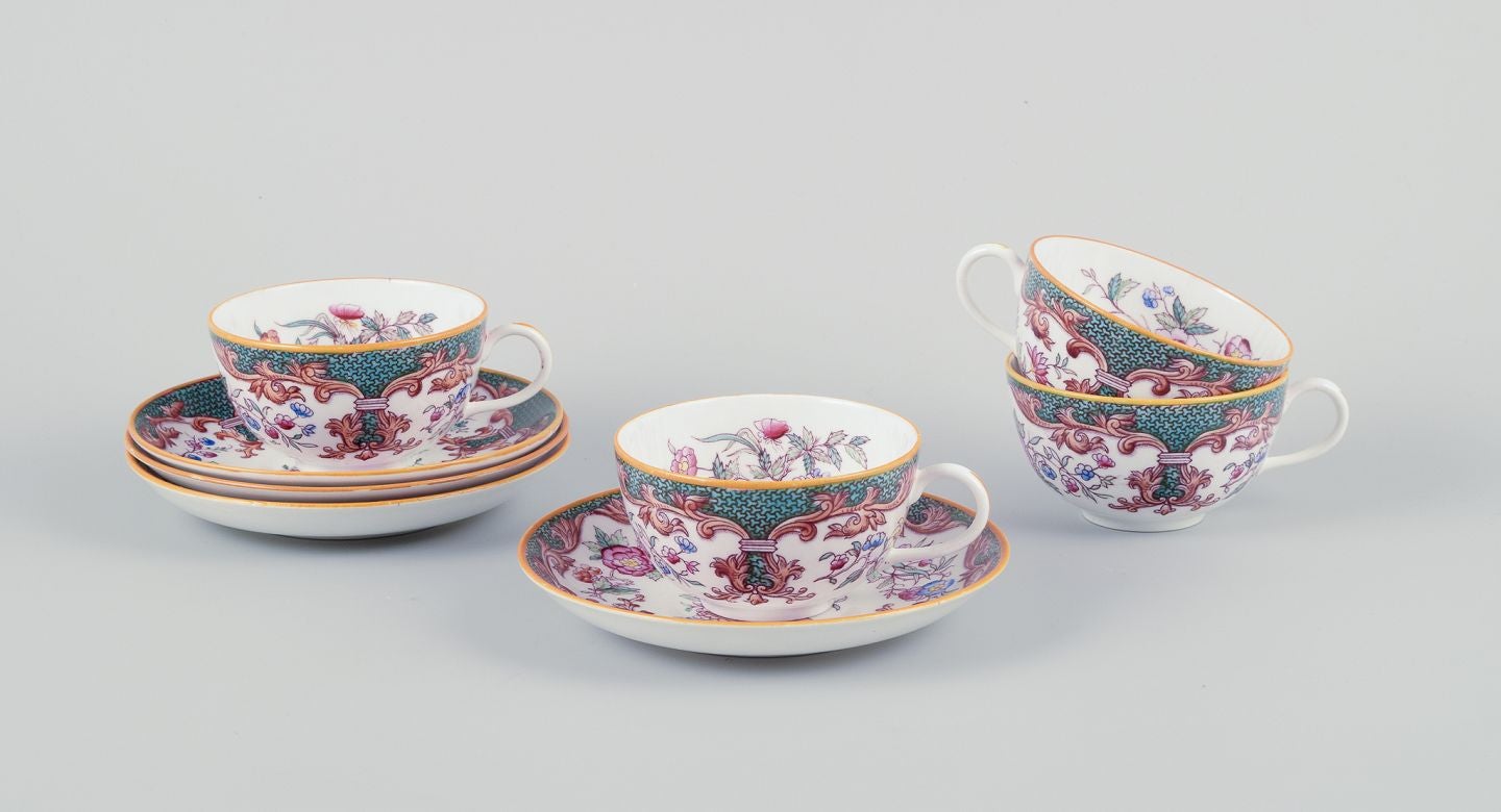 Rörstrand, Schweden. Satz von vier "Formosa"-Kaffeetassen mit Untertassen aus Fayence. im Angebot