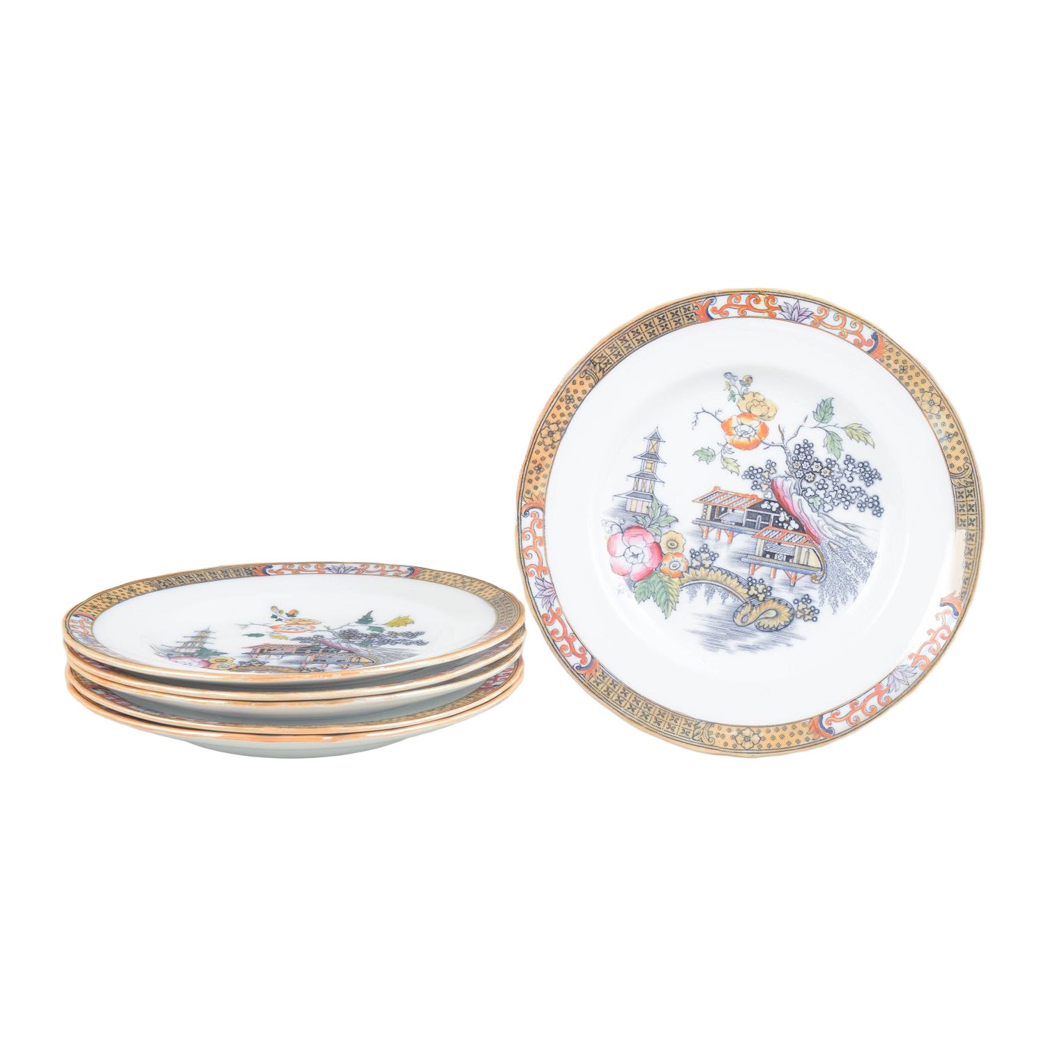 Rörstrand, Sweden. Six dinner plates in faience. 'Japan' series. Early 20th C.