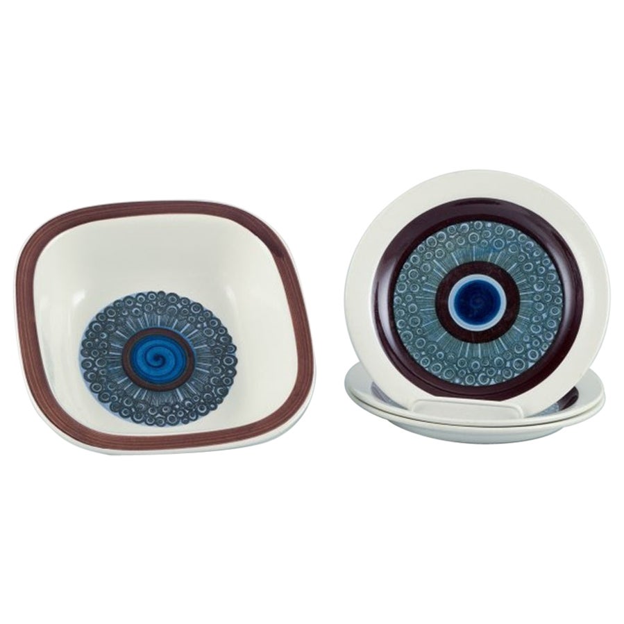 Rörstrand, Sweden, three plates and one bowl in hand-painted "Amanda" design. For Sale