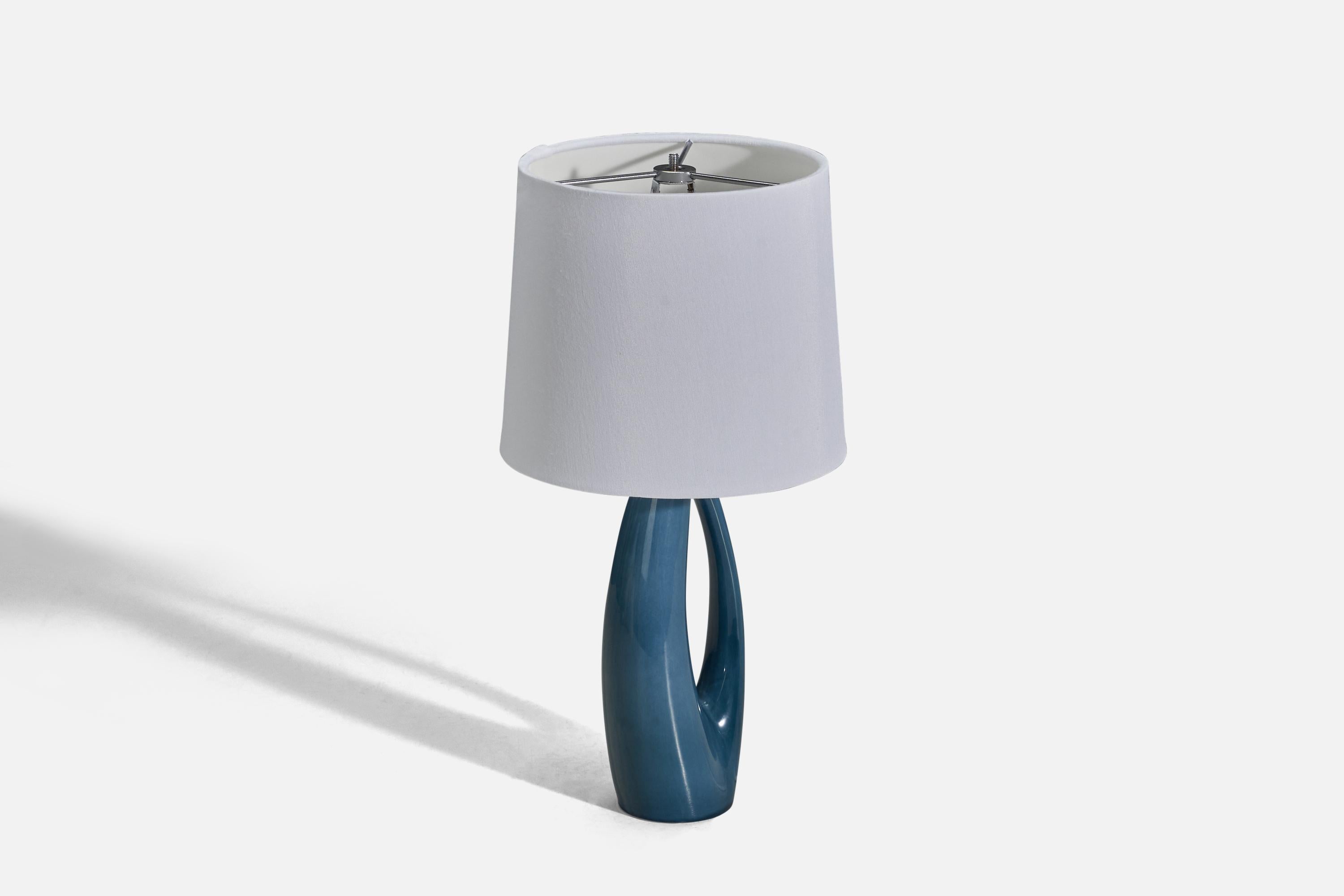 Scandinavian Modern Rörstrand, Table Lamp, Blue Stoneware, Sweden, 1950s For Sale