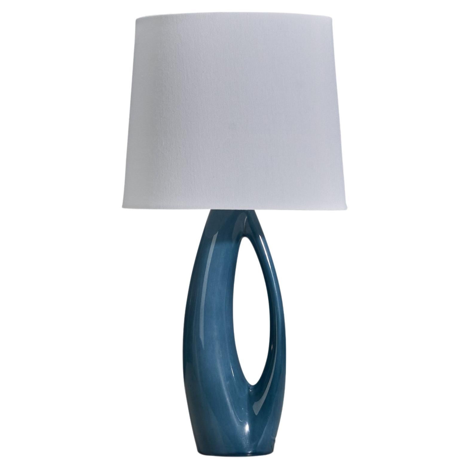 Rörstrand, Table Lamp, Blue Stoneware, Sweden, 1950s For Sale
