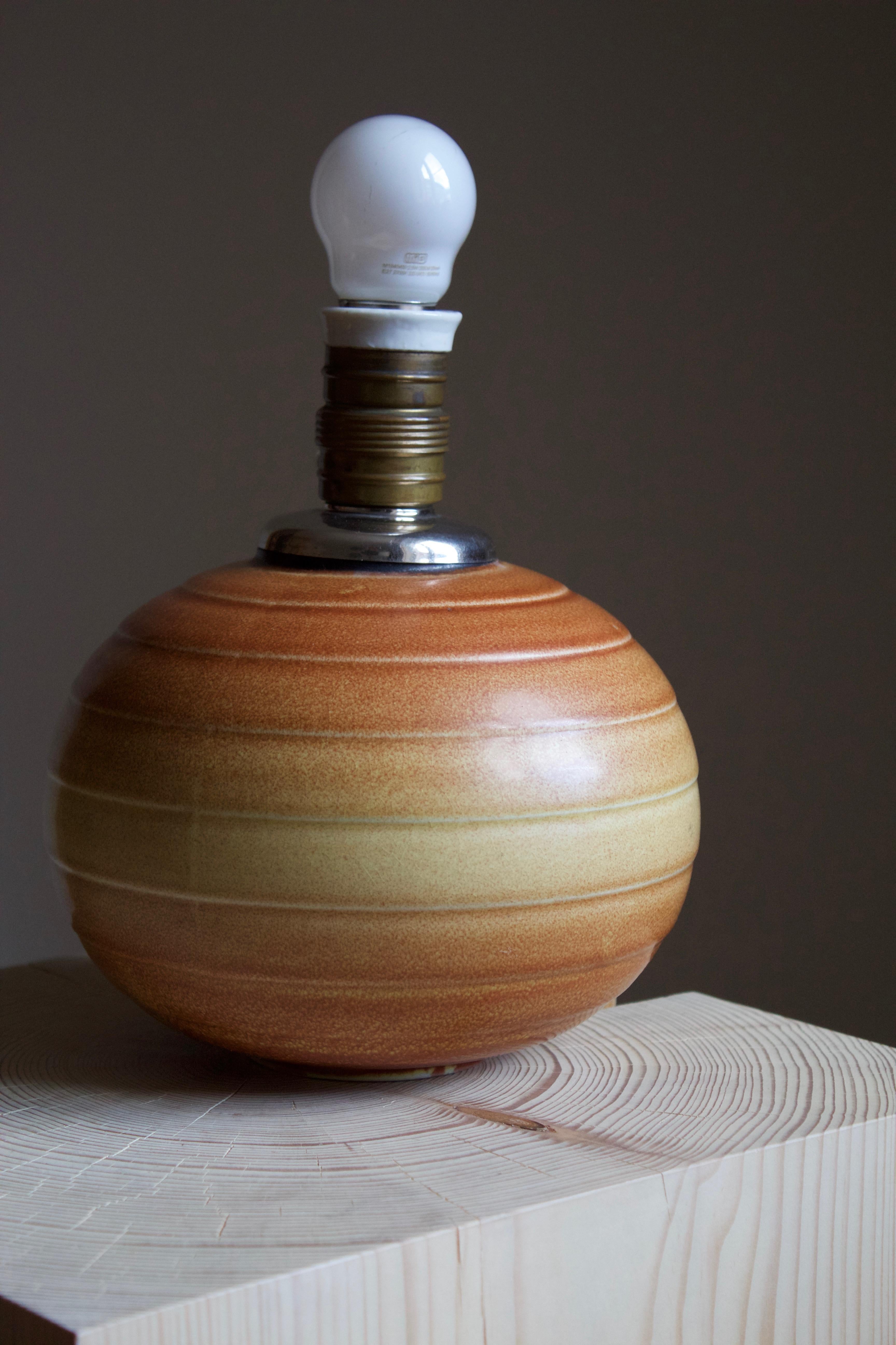 Swedish Rörstrand, Table Lamp, Brown Glazed Stoneware, Sweden, 1950s