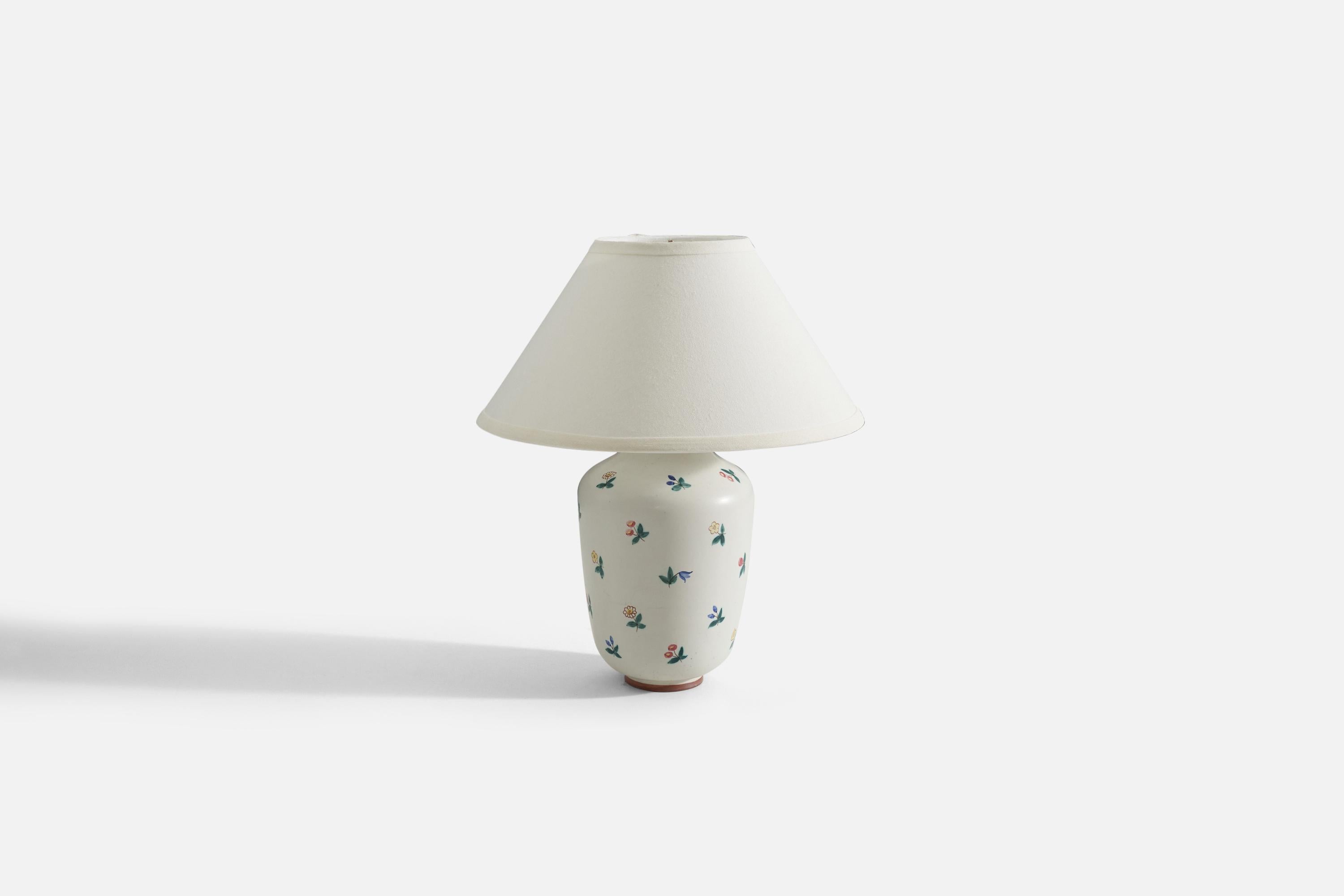 Mid-Century Modern Rörstrand, Table Lamp, Painted Ceramic, Sweden, 1940s