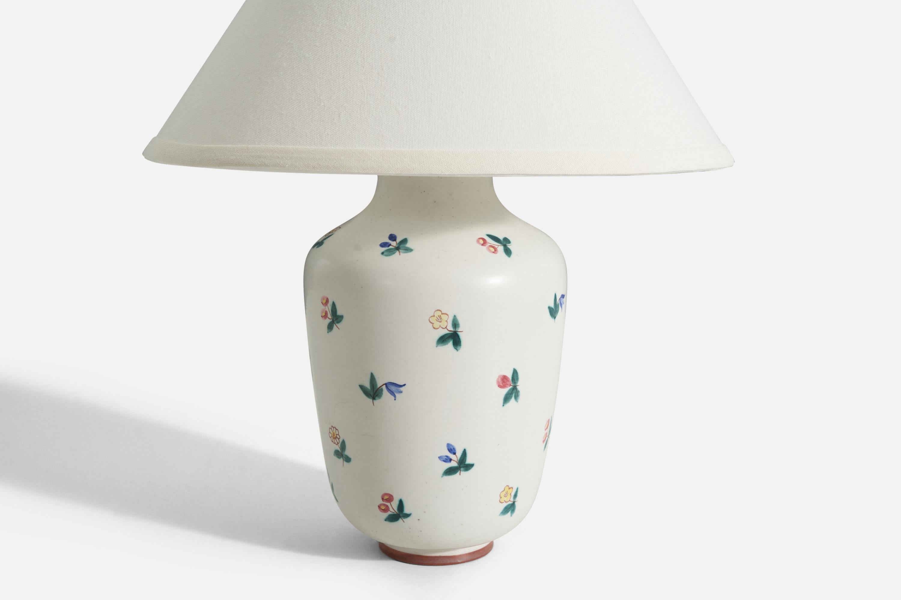 Swedish Rörstrand, Table Lamp, Painted Ceramic, Sweden, 1940s