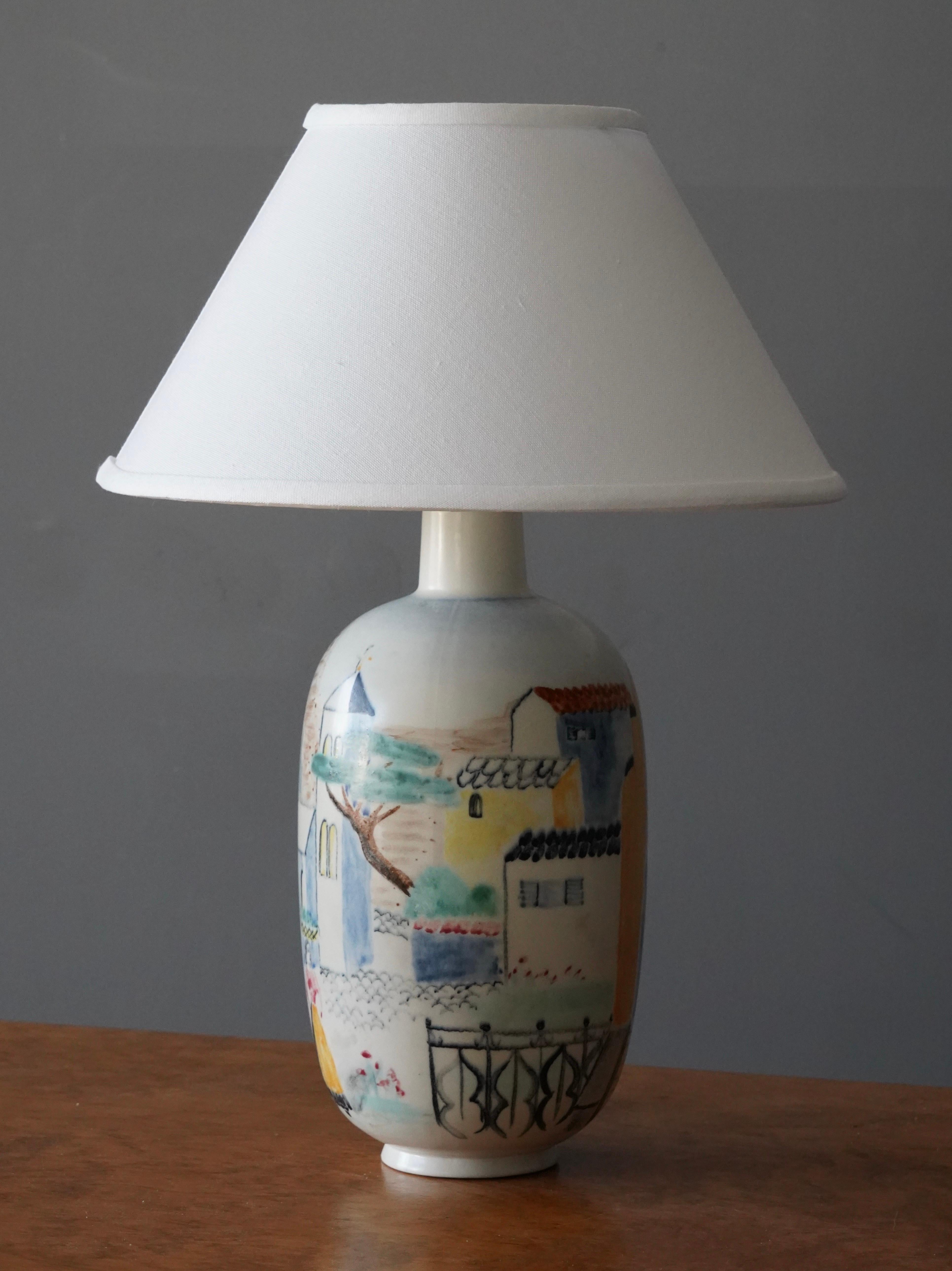 Mid-Century Modern Rörstrand, Table Lamp, Painted Ceramic, Sweden, 1960s