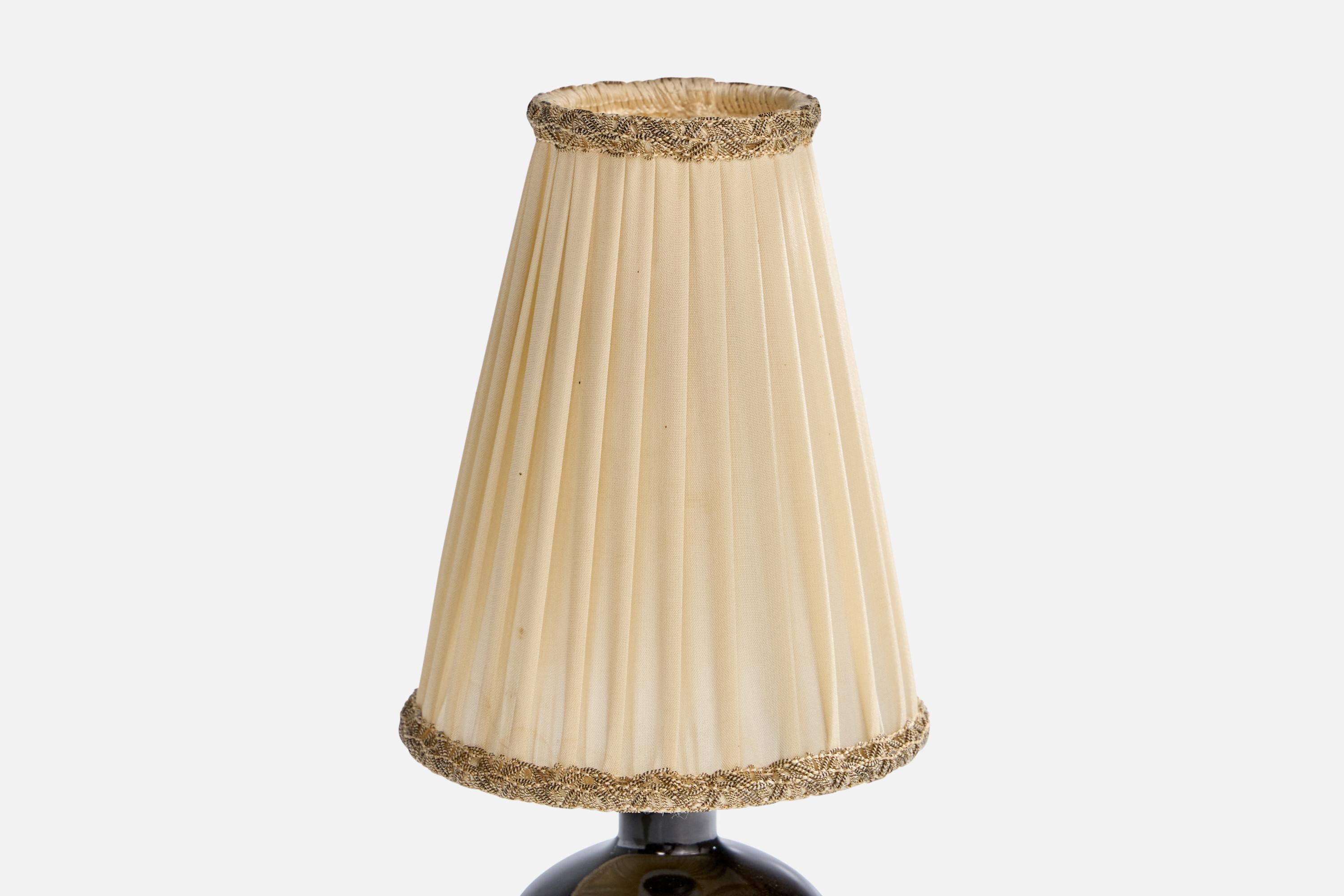 Swedish Rörstrand, Table Lamp, Stoneware, Fabric, Sweden, 1940s For Sale