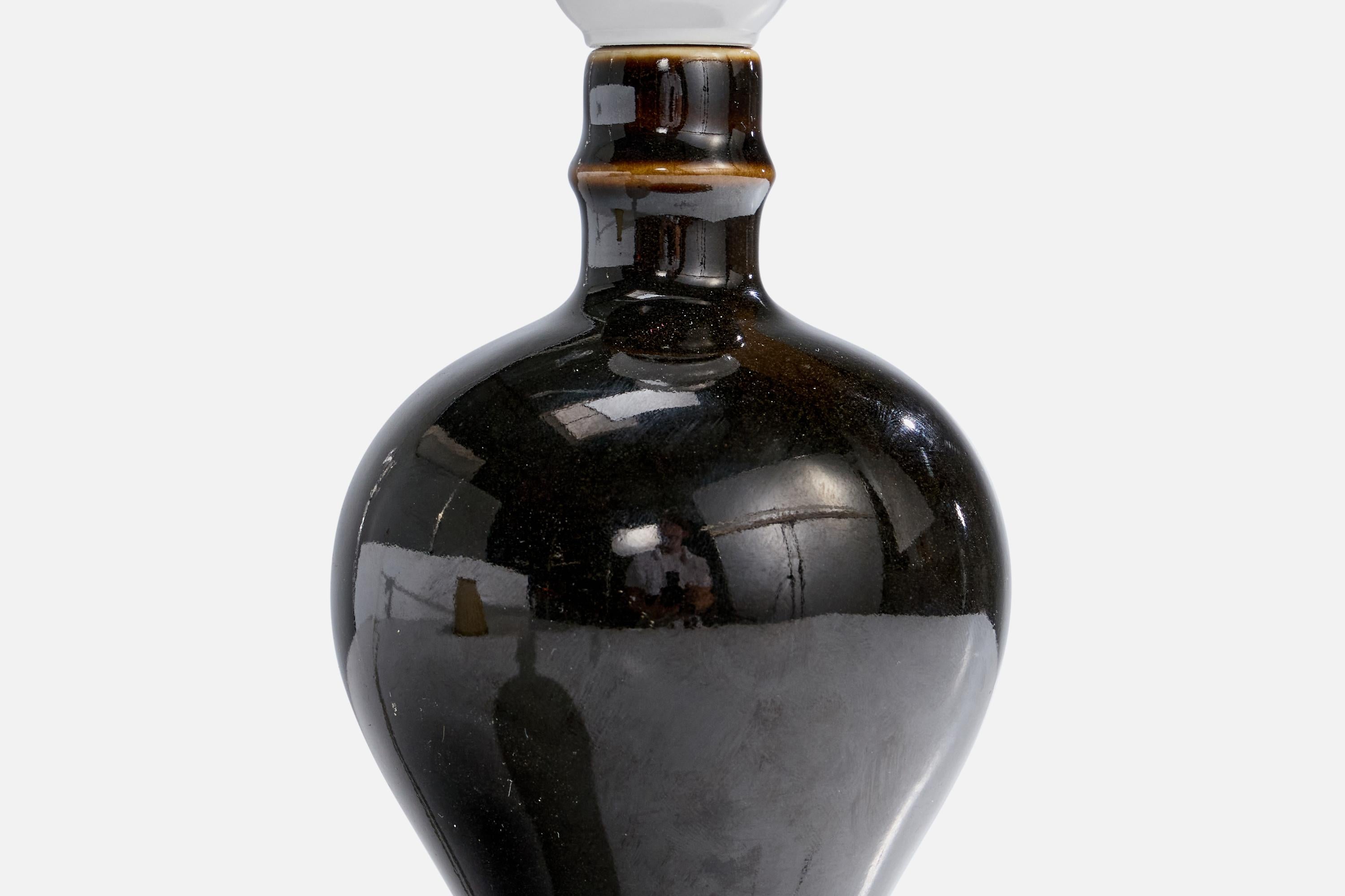 Rörstrand, Table Lamp, Stoneware, Fabric, Sweden, 1940s For Sale 1
