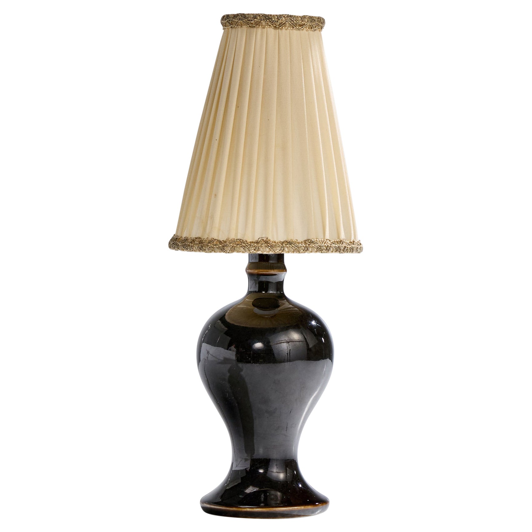 Rörstrand, Table Lamp, Stoneware, Fabric, Sweden, 1940s For Sale