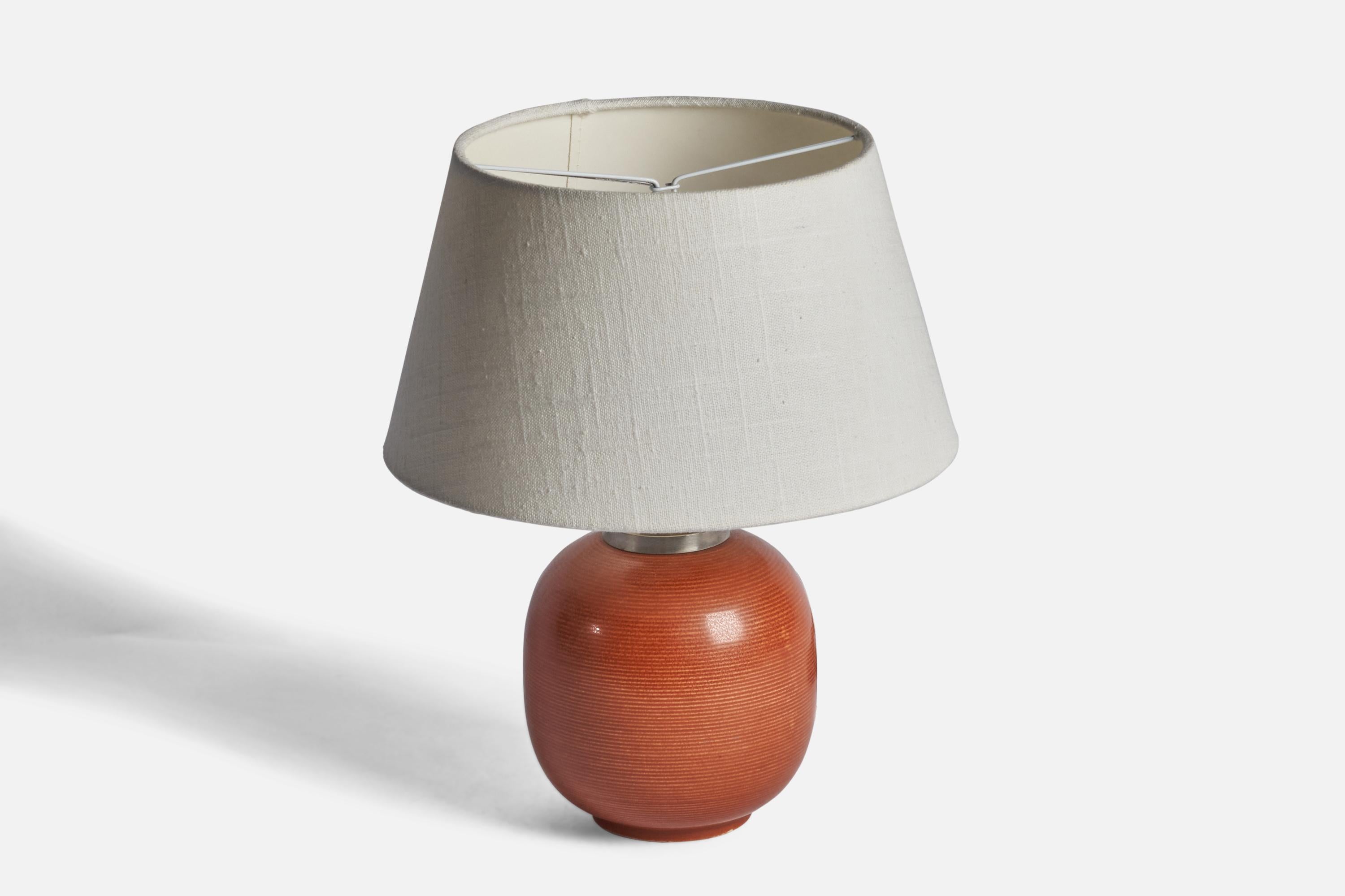 Mid-Century Modern Rörstrand, Table Lamp, Stoneware, Metal, Sweden, 1930s For Sale